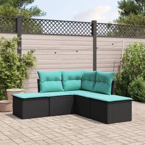 vidaXL 5 Piece Patio Sofa Set with Cushions Black Poly Rattan vidaXL 5 Piece Patio Sofa Set with Cushions Black Poly Rattan