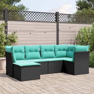 vidaXL 6 Piece Patio Sofa Set with Cushions Black Poly Rattan vidaXL 6 Piece Patio Sofa Set with Cushions Black Poly Rattan