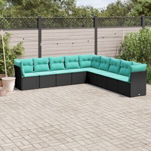 vidaXL 9 Piece Patio Sofa Set with Cushions Black Poly Rattan vidaXL 9 Piece Patio Sofa Set with Cushions Black Poly Rattan