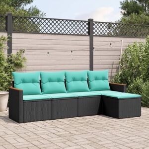 vidaXL 5 Piece Patio Sofa Set with Cushions Black Poly Rattan vidaXL 5 Piece Patio Sofa Set with Cushions Black Poly Rattan