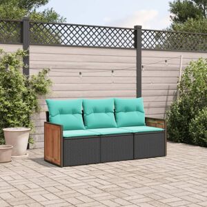 vidaXL 3 Piece Patio Sofa Set with Cushions Black Poly Rattan vidaXL 3 Piece Patio Sofa Set with Cushions Black Poly Rattan