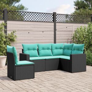 vidaXL 5 Piece Patio Sofa Set with Cushions Black Poly Rattan vidaXL 5 Piece Patio Sofa Set with Cushions Black Poly Rattan