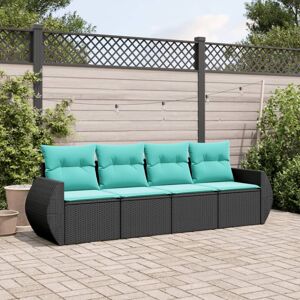 vidaXL 4 Piece Patio Sofa Set with Cushions Black Poly Rattan vidaXL 4 Piece Patio Sofa Set with Cushions Black Poly Rattan