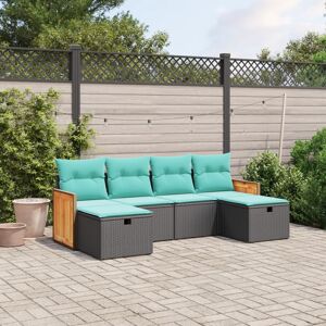 vidaXL 6 Piece Patio Sofa Set with Cushions Black Poly Rattan vidaXL 6 Piece Patio Sofa Set with Cushions Black Poly Rattan
