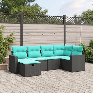 vidaXL 6 Piece Patio Sofa Set with Cushions Black Poly Rattan vidaXL 6 Piece Patio Sofa Set with Cushions Black Poly Rattan