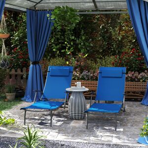 Outsunny Set of 2 Blue Folding Sun Loungers (84G-632V70BU) - 4-Position Back, Te Outsunny Set of 2 Blue Folding Sun Loungers (84G-632V70BU) - 4-Position Back, Te