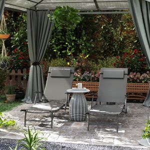 Outsunny Set of 2 Garden Sun Loungers, Folding Chaise Lounge Chairs, Grey Outsunny Set of 2 Garden Sun Loungers, Folding Chaise Lounge Chairs, Grey
