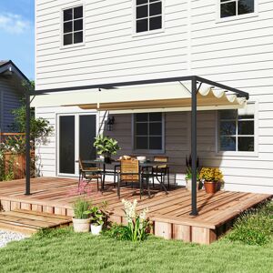 Outsunny 4 x 3(m) Outdoor Pergola Retractable Canopy Wall Mounted, Cream Outsunny 4 x 3(m) Outdoor Pergola Retractable Canopy Wall Mounted, Cream
