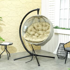 Outsunny Hanging Egg Chair Outdoor Indoor Swing Chair, Folding Basket, Khaki Outsunny Hanging Egg Chair Outdoor Indoor Swing Chair, Folding Basket, Khaki