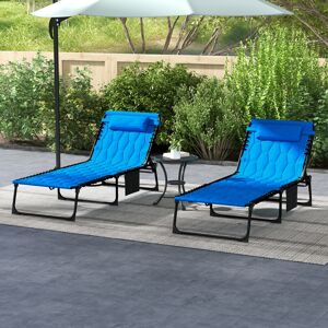 Outsunny Foldable Sun Lounger Set, 2 Pieces Sun Lounger w/ Padded Seat Blue Outsunny Foldable Sun Lounger Set, 2 Pieces Sun Lounger w/ Padded Seat Blue
