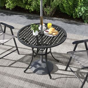 Outsunny Cast Aluminium Bistro Table with Umbrella Hole for Balcony, Black Outsunny Cast Aluminium Bistro Table with Umbrella Hole for Balcony, Black