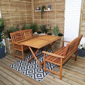 Samuel Alexander Outdoor 4 Person Folding Rectangular Wooden Garden Patio Dining Table and 2 Benc Samuel Alexander Outdoor 4 Person Folding Rectangular Wooden Garden Patio Dining Table and 2 Benc