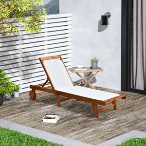 Outsunny Outdoor Texteline Chaise Sun Lounger with Wheels - Acacia Wood, Adjusta Outsunny Outdoor Texteline Chaise Sun Lounger with Wheels - Acacia Wood, Adjusta