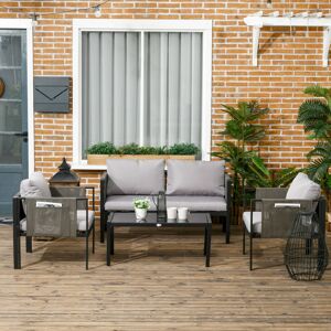 Outsunny 4 Piece Garden Sofa Set w/ Tempered Glass Coffee Table Light Grey Outsunny 4 Piece Garden Sofa Set w/ Tempered Glass Coffee Table Light Grey
