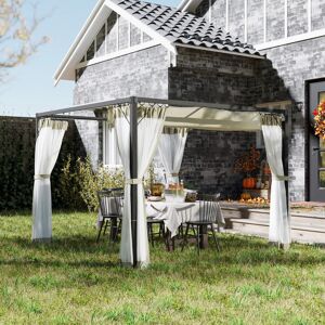 Outsunny 3 x 3 m Pergola with Retractable Roof and Netting, Khaki Outsunny 3 x 3 m Pergola with Retractable Roof and Netting, Khaki