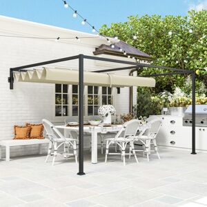 Outsunny 3 x 4m Wall Mounted Pergola with Retractable Roof, Khaki Outsunny 3 x 4m Wall Mounted Pergola with Retractable Roof, Khaki