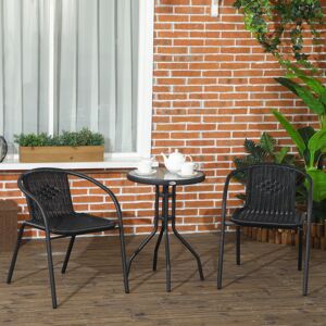 Outsunny 3 Pieces Garden Furniture Set with 2 Stackable Chairs, Black Outsunny 3 Pieces Garden Furniture Set with 2 Stackable Chairs, Black