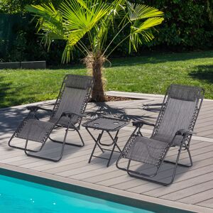 Outsunny 3PC Zero Gravity Chairs Sun Lounger Table Set W/ Cup Holders Light Grey Outsunny 3PC Zero Gravity Chairs Sun Lounger Table Set W/ Cup Holders Light Grey