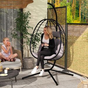 Outsunny Garden Egg Chair Outdoor Hanging Swing Chair, Folding Basket, Grey Outsunny Garden Egg Chair Outdoor Hanging Swing Chair, Folding Basket, Grey