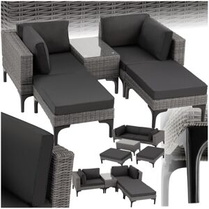 Tectake (grey) Rattan Garden Lounge Set 2 Outdoor Chairs 2 Stools Side Table Tectake (grey) Rattan Garden Lounge Set 2 Outdoor Chairs 2 Stools Side Table