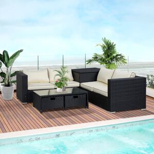 Outsunny 4Pcs Patio Rattan Sofa Garden Furniture Set Table w/ Cushions Black Outsunny 4Pcs Patio Rattan Sofa Garden Furniture Set Table w/ Cushions Black