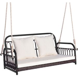 Costway 2-Person Patio Wicker Swing Chair Hanging Outdoor Swing Bench w/Cushions Costway 2-Person Patio Wicker Swing Chair Hanging Outdoor Swing Bench w/Cushions
