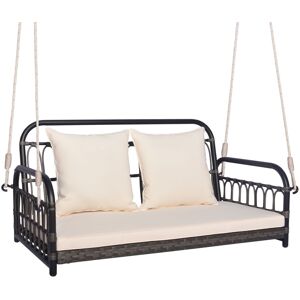 Costway 2-Person Patio Wicker Swing Chair Hanging Swing Bench-White Costway 2-Person Patio Wicker Swing Chair Hanging Swing Bench-White