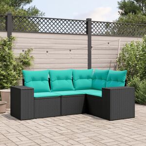 vidaXL 4 Piece Patio Sofa Set with Cushions Black Poly Rattan vidaXL 4 Piece Patio Sofa Set with Cushions Black Poly Rattan