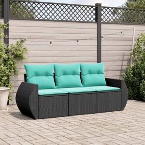 vidaXL 3 Piece Patio Sofa Set with Cushions Black Poly Rattan vidaXL 3 Piece Patio Sofa Set with Cushions Black Poly Rattan