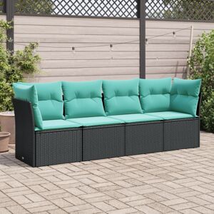 vidaXL 4 Piece Patio Sofa Set with Cushions Black Poly Rattan vidaXL 4 Piece Patio Sofa Set with Cushions Black Poly Rattan