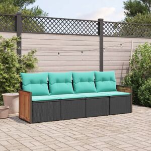 vidaXL 4 Piece Patio Sofa Set with Cushions Black Poly Rattan vidaXL 4 Piece Patio Sofa Set with Cushions Black Poly Rattan