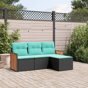 vidaXL 4 Piece Patio Sofa Set with Cushions Black Poly Rattan vidaXL 4 Piece Patio Sofa Set with Cushions Black Poly Rattan