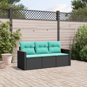 vidaXL 3 Piece Patio Sofa Set with Cushions Black Poly Rattan vidaXL 3 Piece Patio Sofa Set with Cushions Black Poly Rattan
