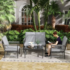 (Grey) Outsunny 4 Seater Rattan Garden Sofa Set with Glass Top Coffee Table (Grey) Outsunny 4 Seater Rattan Garden Sofa Set with Glass Top Coffee Table
