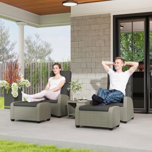 Outsunny 5 PCs Rattan Garden Furniture Set with Reclining Chairs, Grey Outsunny 5 PCs Rattan Garden Furniture Set with Reclining Chairs, Grey