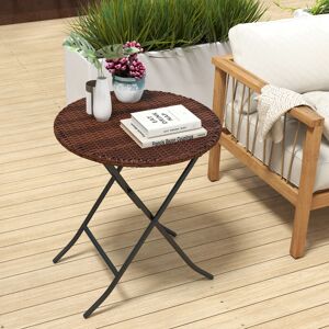 Outsunny Foldable Outdoor Coffee Table, Metal Frame Rattan Side Table, Brown Outsunny Foldable Outdoor Coffee Table, Metal Frame Rattan Side Table, Brown