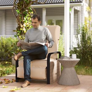Outsunny Rattan Garden Recliner Chair Sun Lounger w/ Side Tray, Brown/Khaki Outsunny Rattan Garden Recliner Chair Sun Lounger w/ Side Tray, Brown/Khaki
