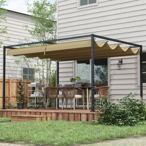 Outsunny 4x3m Metal Pergola Gazebo with Retractable Canopy Khaki - UV-Resistant, Outsunny 4x3m Metal Pergola Gazebo with Retractable Canopy Khaki - UV-Resistant,