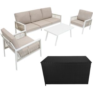 MonsterShop (White) 4 Piece Aluminium Furniture Set With Rattan Storage Box MonsterShop (White) 4 Piece Aluminium Furniture Set With Rattan Storage Box