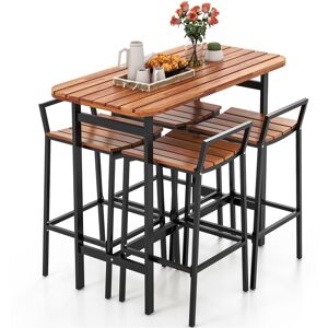 Costway 5 Piece Acacia Wood Bar Table & Chairs Set Patio Bistro Set for 4 Costway 5 Piece Acacia Wood Bar Table & Chairs Set Patio Bistro Set for 4