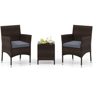 Costway 3 Pieces Patio Furniture Set Outdoor PE Rattan Wicker Chairs-Grey Costway 3 Pieces Patio Furniture Set Outdoor PE Rattan Wicker Chairs-Grey