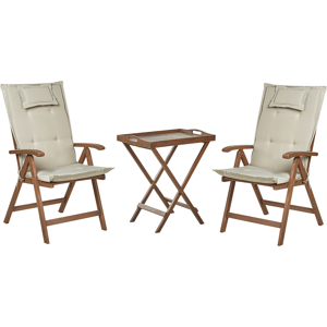 Beliani Acacia Wood Bistro Set Dark with Taupe Cushions AMANTEA Beliani Acacia Wood Bistro Set Dark with Taupe Cushions AMANTEA