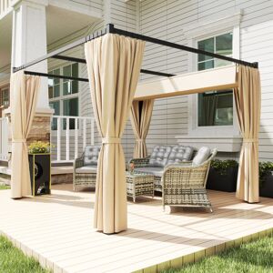 Outsunny 3 x 3(m) Pergola with Retractable Roof and Curtains, Khaki Outsunny 3 x 3(m) Pergola with Retractable Roof and Curtains, Khaki