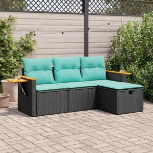vidaXL 4 Piece Garden Sofa Set with Cushions Black Poly Rattan vidaXL 4 Piece Garden Sofa Set with Cushions Black Poly Rattan