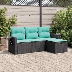 vidaXL 4 Piece Garden Sofa Set with Cushions Black Poly Rattan vidaXL 4 Piece Garden Sofa Set with Cushions Black Poly Rattan
