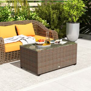 Outsunny Outdoor Coffee Table, Glass Top Rattan Side Table, Brown Outsunny Outdoor Coffee Table, Glass Top Rattan Side Table, Brown