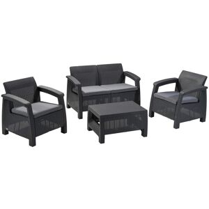Keter Corfu Lounge Set, Rattan, Graphite/Grey Lounge Set in Rattan Look, Modern Keter Corfu Lounge Set, Rattan, Graphite/Grey Lounge Set in Rattan Look, Modern