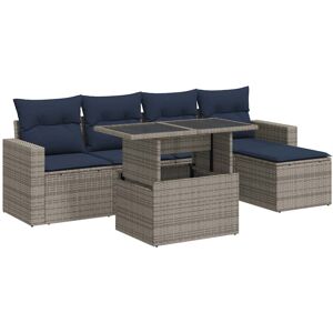 (grey) vidaXL 6 Piece Garden Sofa Set with Cushions Poly Rattan Acacia (grey) vidaXL 6 Piece Garden Sofa Set with Cushions Poly Rattan Acacia