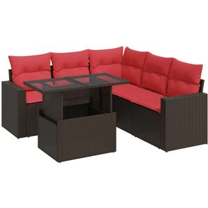 (brown) vidaXL 6 Piece Garden Sofa Set with Cushions Poly Rattan Acacia (brown) vidaXL 6 Piece Garden Sofa Set with Cushions Poly Rattan Acacia