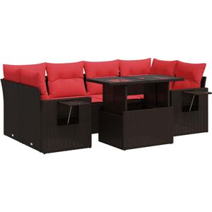 (brown) vidaXL 7 Piece Garden Sofa Set with Cushions Poly Rattan Acacia (brown) vidaXL 7 Piece Garden Sofa Set with Cushions Poly Rattan Acacia